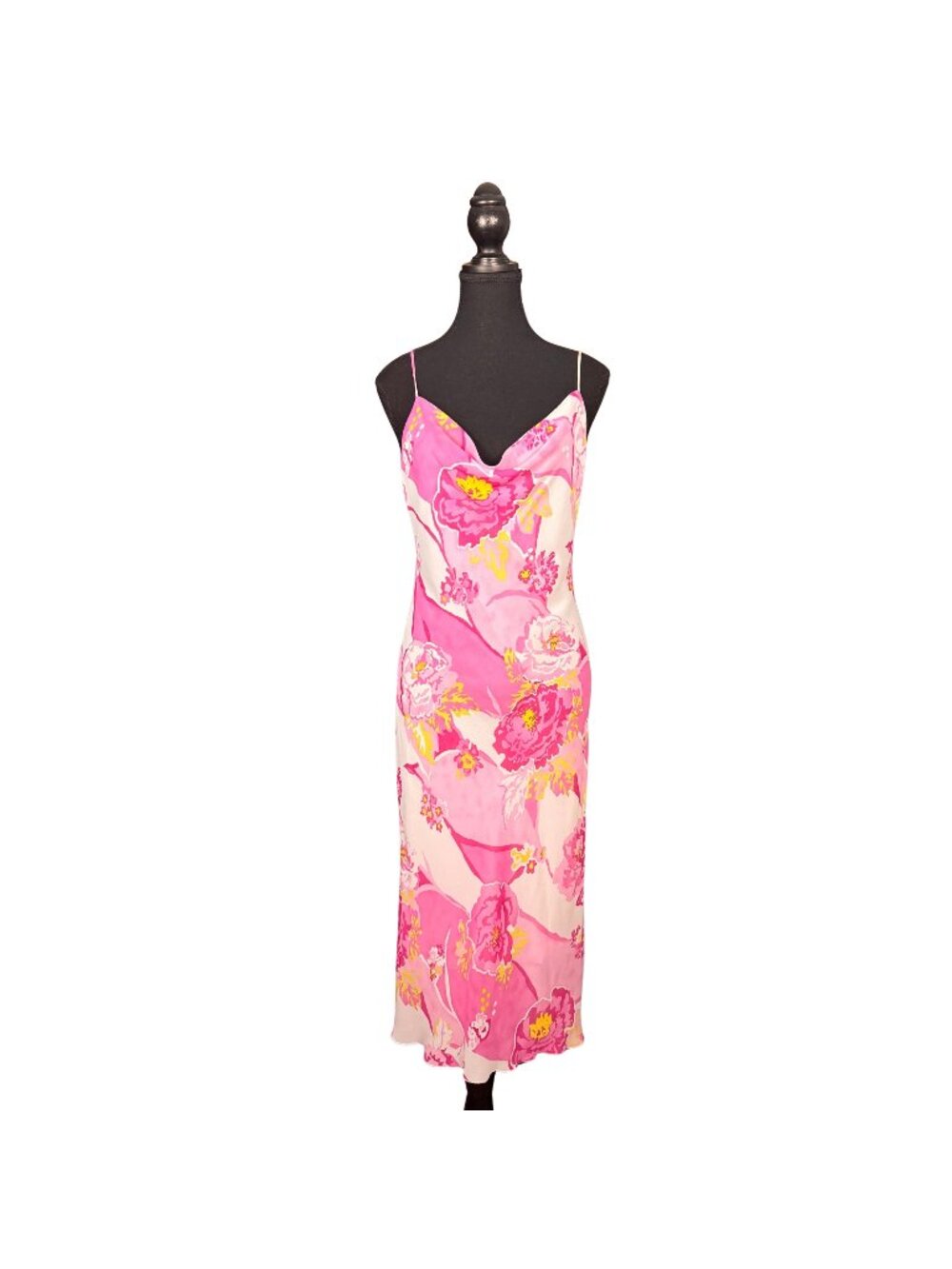 Vintage 90s Pink Floral Midi Slip Dress Bianca Nygard Y2K Fairycore Garden Party